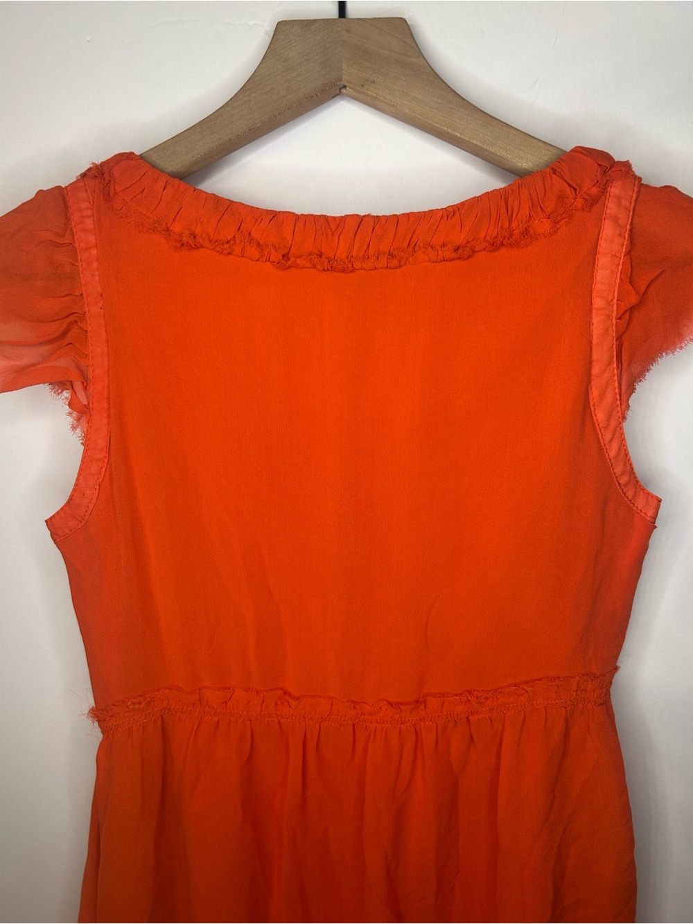 Marc Jacobs Vintage Silk Orange Ruffle V Neck Dress, Size 0 - Picture 8 of 10